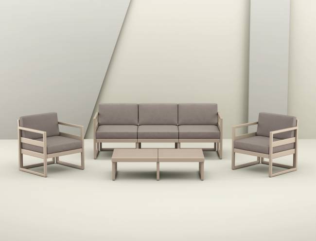 Диван пластиковый трехместный с подушками Mykonos XL бежевый, светло-коричневый 2000х720х750 мм