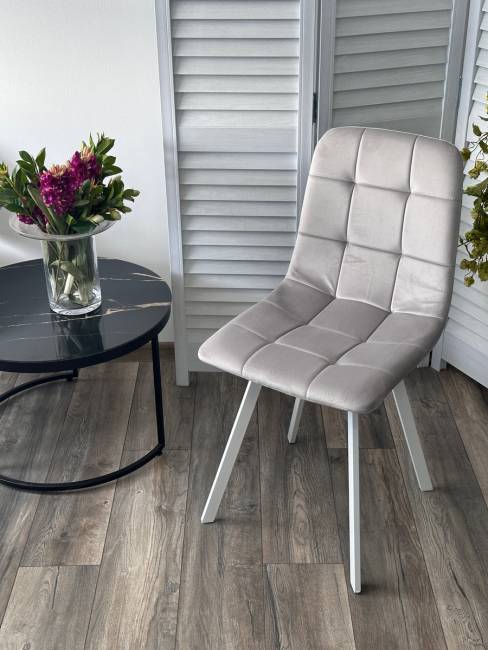 Стул РИЧИ, цвет H-09 Светло-серый, велюр / белый каркас М-City