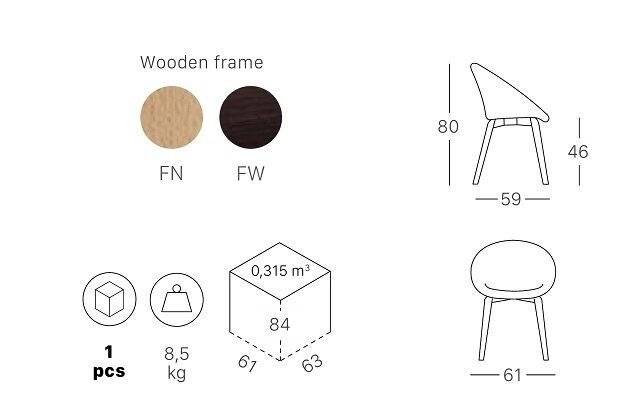 Кресло с обивкой Natural Giulia Pop натуральный бук, серый 610х590х800 мм
