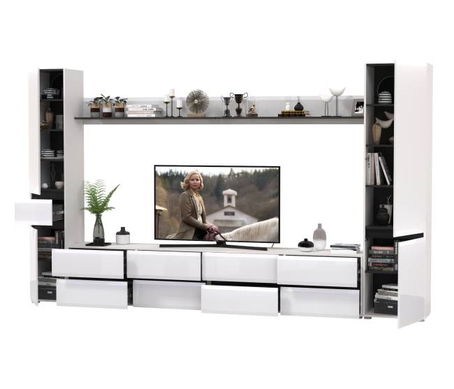 Гостиная Сидней комплектация № 107 цвет белый/чёрный/МДФ белый глянец