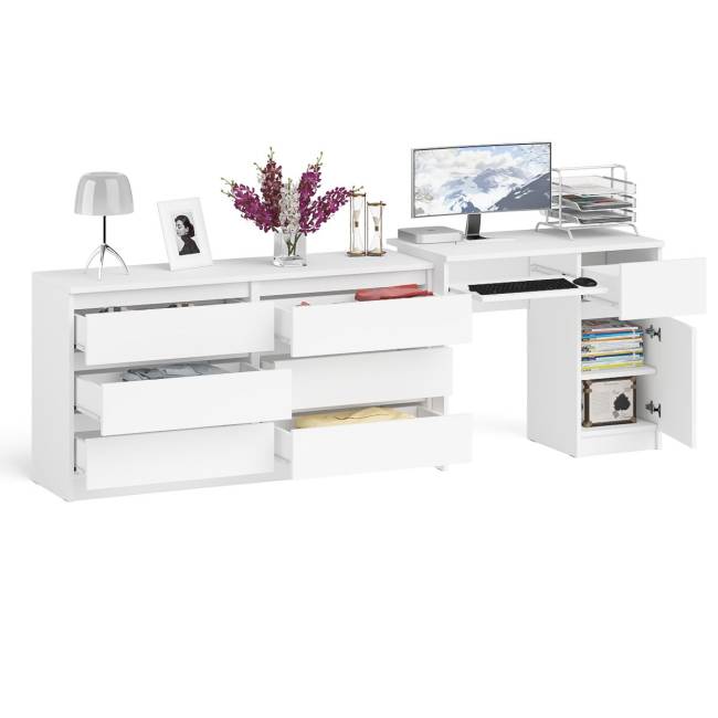 Комод Мори МК1380 6 выдвижных ящиков с компьютерным столом МС-1 правый цвет белый