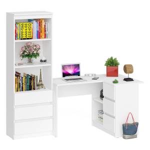 Стеллаж-комод три ящика Мори МСТ-600 с угловым компьютерным столом МС-16 тумба справа цвет белый