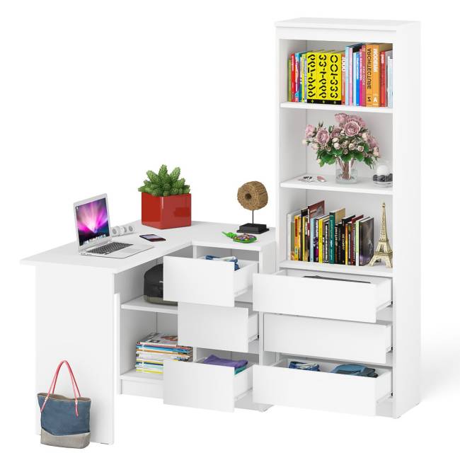 Стеллаж-комод три ящика Мори МСТ-600 с угловым компьютерным столом МС-16 тумба справа цвет белый
