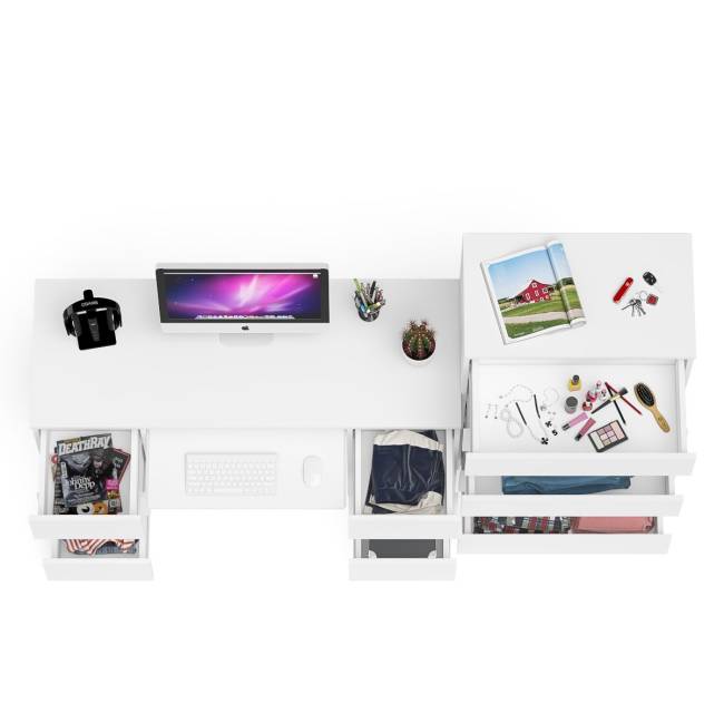 Комод высокий Мори МК700 5-ть ящиков с двухтумбовым компьютерным столом МС-2 цвет белый