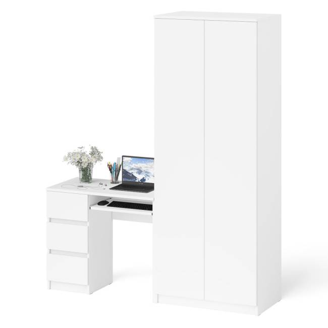 Шкаф две двери Мори МШ800.1 и компьютерный стол МС-6 ящики слева цвет белый