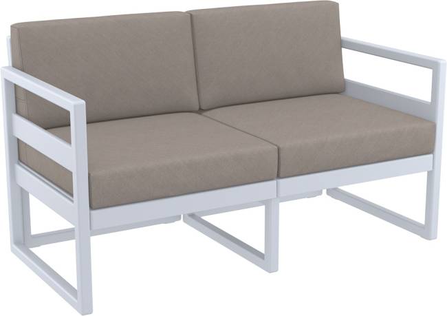 Диван пластиковый двухместный с подушками Mykonos серебристый, светло-коричневый 1380х720х750 мм