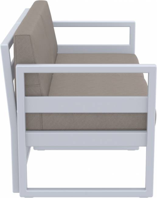 Диван пластиковый двухместный с подушками Mykonos серебристый, светло-коричневый 1380х720х750 мм