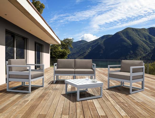 Диван пластиковый двухместный с подушками Mykonos серебристый, светло-коричневый 1380х720х750 мм