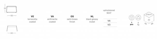 Пуф с обивкой Lisa Lounge Pouf черный глянцевый никель, голубой 630х550х350 мм