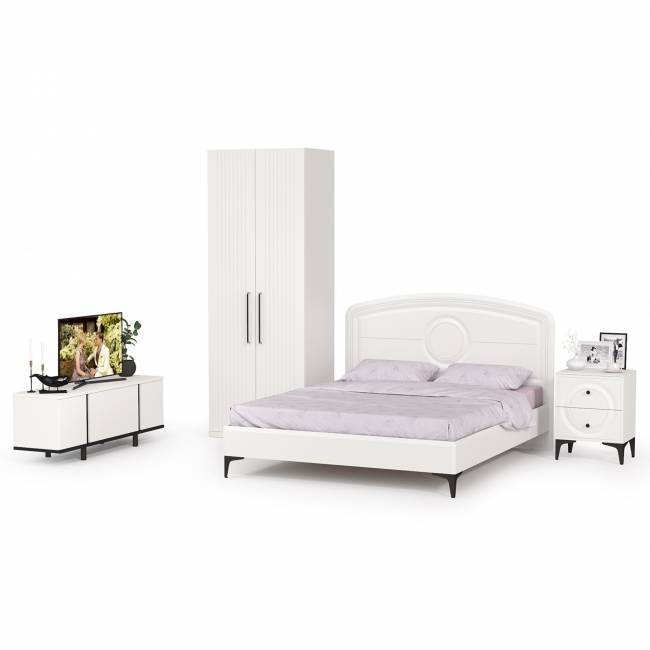Комплект белой мебели для спальни Валенсия № 35 цвет белый шагрень/чёрный