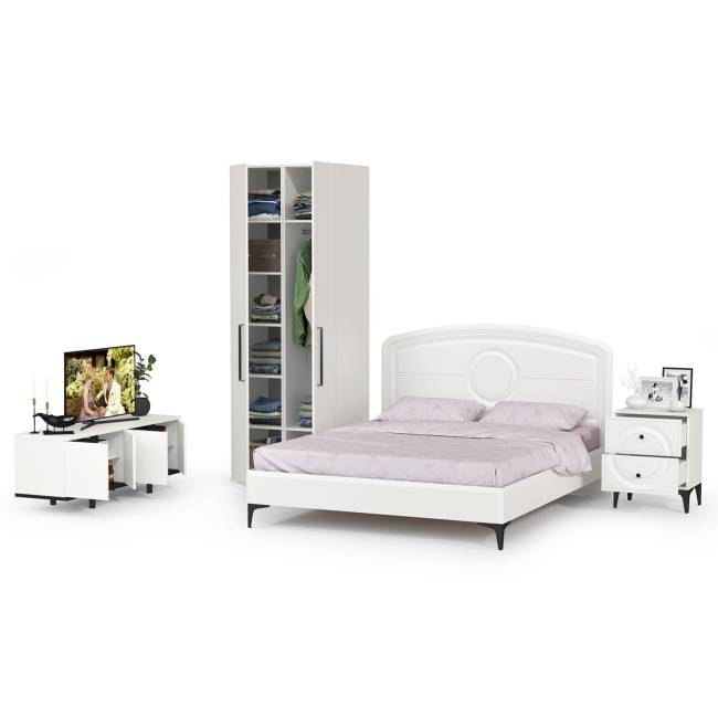 Комплект белой мебели для спальни Валенсия № 35 цвет белый шагрень/чёрный