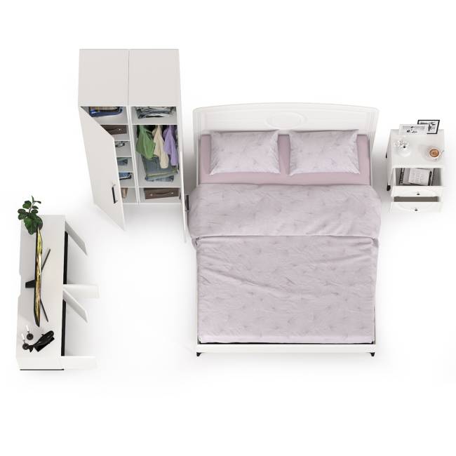 Комплект белой мебели для спальни Валенсия № 35 цвет белый шагрень/чёрный