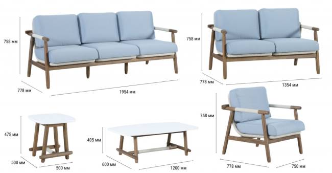 Комплект плетеной лаунж-мебели на 7 персон Apoyo грецкий орех, голубой