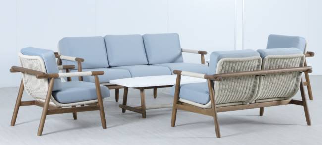 Комплект плетеной лаунж-мебели на 7 персон Apoyo грецкий орех, голубой