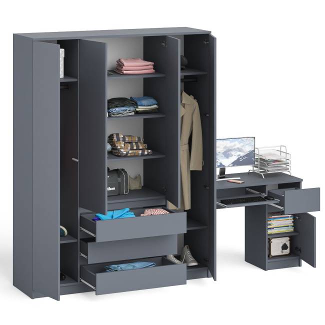 Стол компьютерный МС-1 правый и шкаф МШ1600 Мори цвет графит