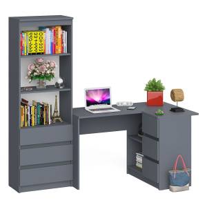 Стеллаж-комод три ящика Мори МСТ-600 с угловым компьютерным столом МС-16 тумба справа цвет графит