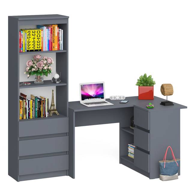 Стеллаж-комод три ящика Мори МСТ-600 с угловым компьютерным столом МС-16 тумба справа цвет графит