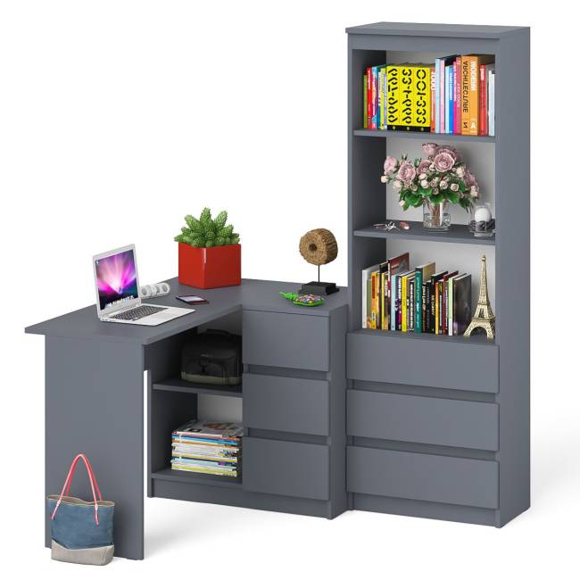 Стеллаж-комод три ящика Мори МСТ-600 с угловым компьютерным столом МС-16 тумба справа цвет графит