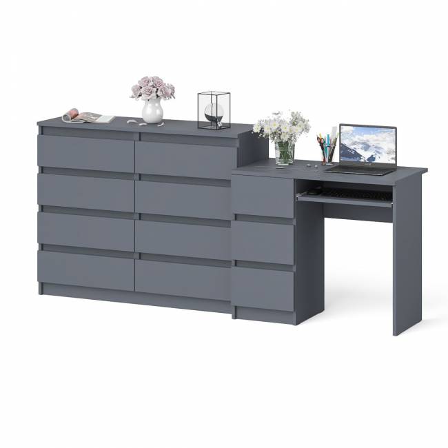 Комод Мори 1200-8 и стол компьютерный МС-6 3 ящика слева цвет графит