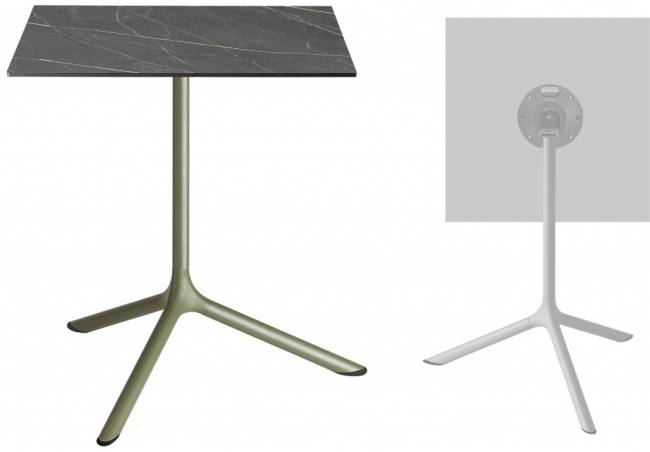 Стол ламинированный обеденный складной Tripe Maxi Folding оливковый, черный мрамор Сахара 700х700х740 мм