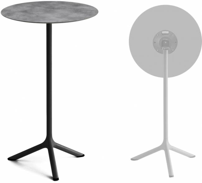 Стол ламинированный барный складной Tripe Folding черный, цементный Ø600х1100 мм