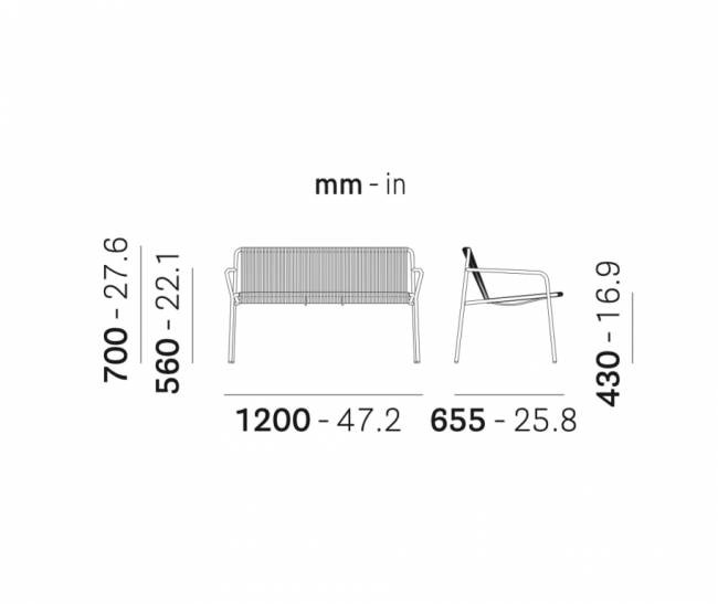 Диван металлический Tribeca синий 1200х655х700 мм Диван металлический Tribeca синий 1200х655х700 мм