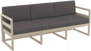 Диван пластиковый трехместный с подушками Mykonos XL бежевый, темно-серый 2000х720х750 мм