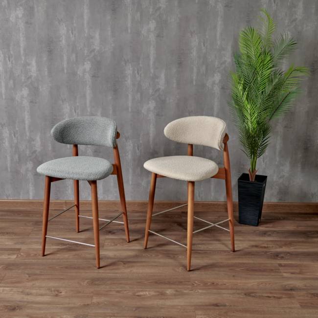 Стул полубарный Lucas светло-серый букле, ножки цвета орех