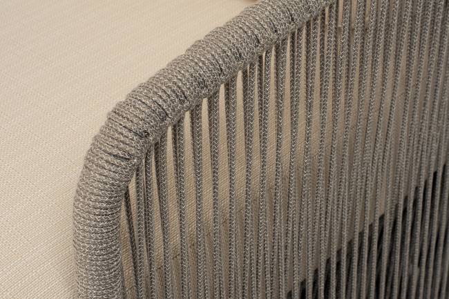 "Альбано" кресло плетеное из роупа, каркас алюминий светло-серый (RAL7035) муар, роуп серый меланж круглый, ткань Mossle светло-бежевая "Альбано" кресло плетеное из роупа, каркас алюминий светло-серый (RAL7035) муар, роуп серый меланж круглый, ткань Mossle светло-бежевая