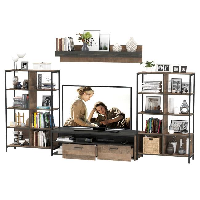 Трувор гостиная со стеллажами и полкой № 127 цвет дуб гранж песочный/интра Трувор гостиная со стеллажами и полкой № 127 цвет дуб гранж песочный/интра