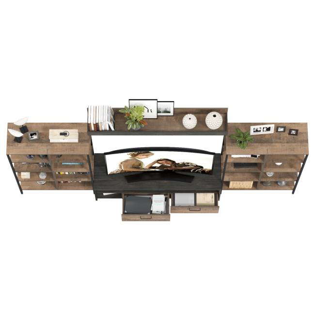 Трувор гостиная со стеллажами и полкой № 127 цвет дуб гранж песочный/интра Трувор гостиная со стеллажами и полкой № 127 цвет дуб гранж песочный/интра