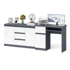 Комод-тумба Мори МК1200 3 ящика и две дверки со столом компьютерным МС-1 левым Мори цвет графит/белый