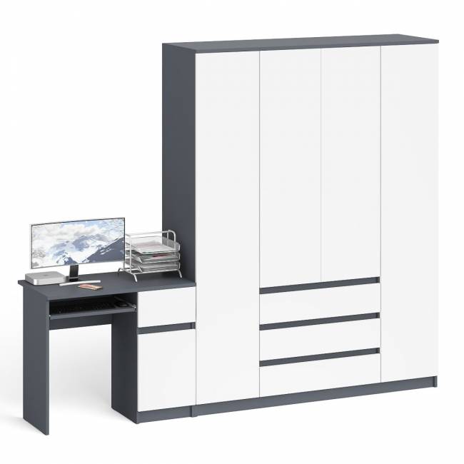 Стол компьютерный МС-1 правый и шкаф МШ1600 Мори цвет графит/белый