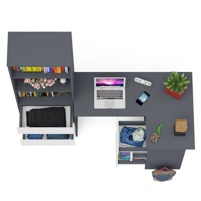 Стеллаж-комод три ящика Мори МСТ-600 с угловым компьютерным столом МС-16 тумба справа цвет графит/белый