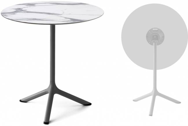 Стол ламинированный обеденный складной Tripe Folding антрацит, белый мрамор Каррара Ø700х740 мм