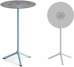 Стол ламинированный барный складной Tripe Folding голубой, цементный Ø600х1100 мм