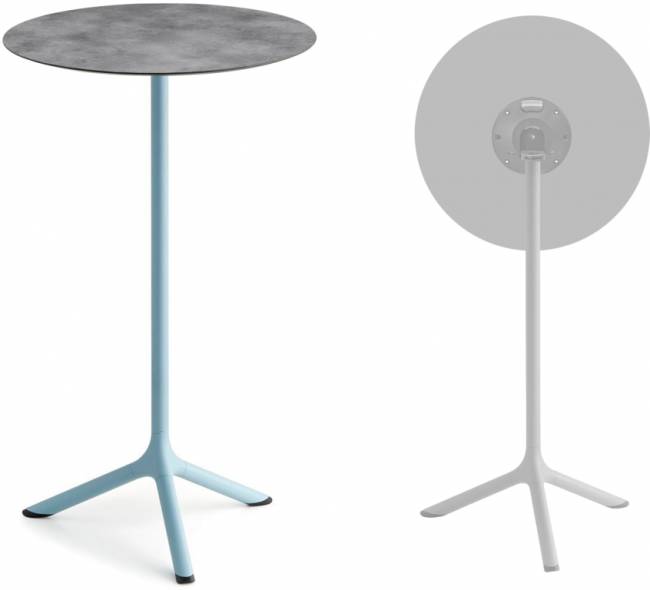 Стол ламинированный барный складной Tripe Folding голубой, цементный Ø600х1100 мм