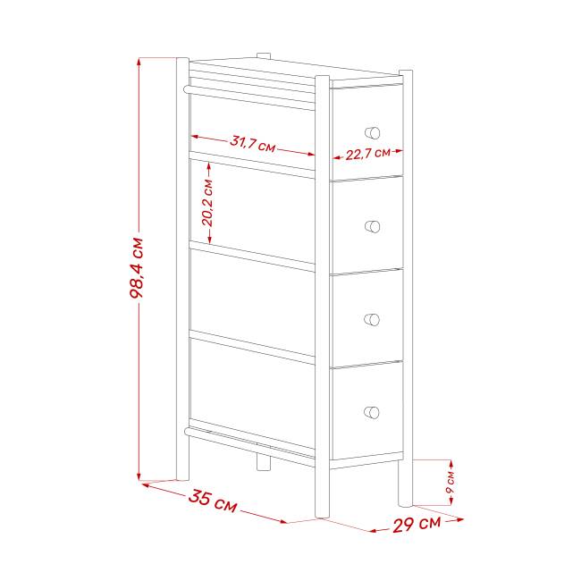 Комод Leset Нирита/Хайди узкий 4 ящика Чёрный Чёрный