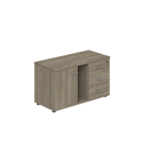 WN.203.OD.R / Тумба опорная (мобильная) с 3-мя ящиками + замок, распашным фасадом и нишей, правая 1004х462х581 / дуб темный
