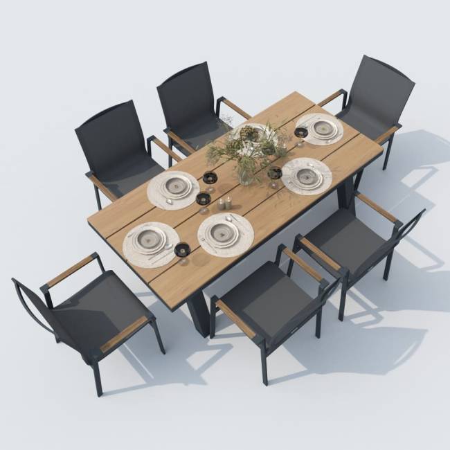 Обеденная группа MIRRA SOLA каркас карбон / стол поливуд 180 / текстилен серый