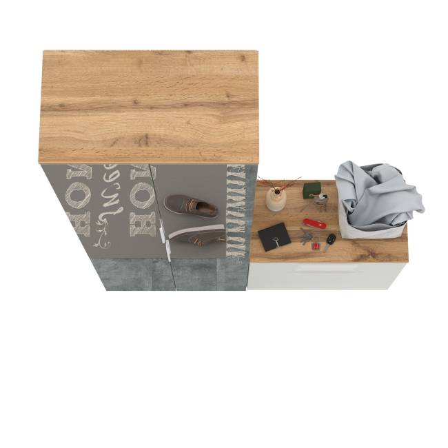 Шкаф для одежды с зеркальными дверками и обувница Октава цвет белый шагрень/дуб крафт золотой