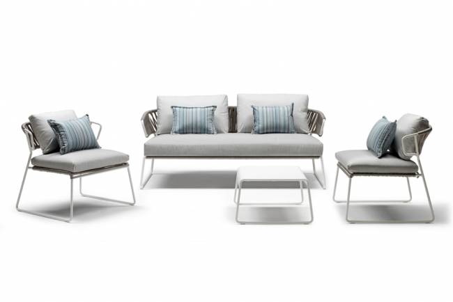 Диван плетеный с подушками Lisa Sofa Filo лен, серебристый, лед 1700х820х750 мм