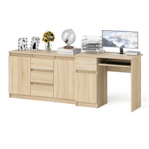 Комод-тумба Мори МК1200 3 ящика и две дверки со столом компьютерным МС-1 левым Мори цвет дуб сонома