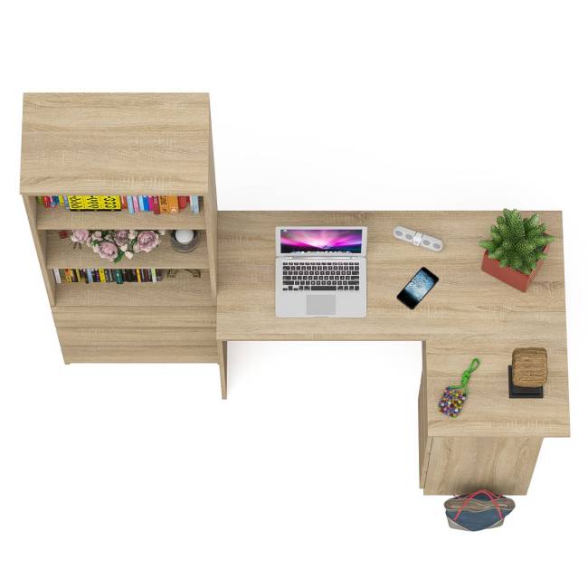 Стеллаж-комод три ящика Мори МСТ-600 с угловым компьютерным столом МС-16 тумба справа цвет дуб сонома