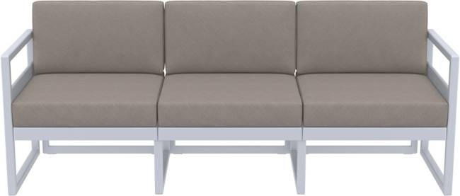 Диван пластиковый трехместный с подушками Mykonos XL серебристый, светло-коричневый 2000х720х750 мм