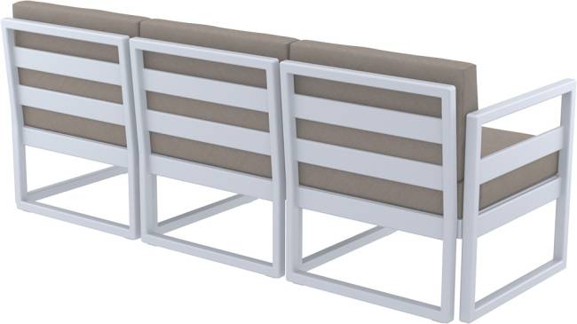 Диван пластиковый трехместный с подушками Mykonos XL серебристый, светло-коричневый 2000х720х750 мм