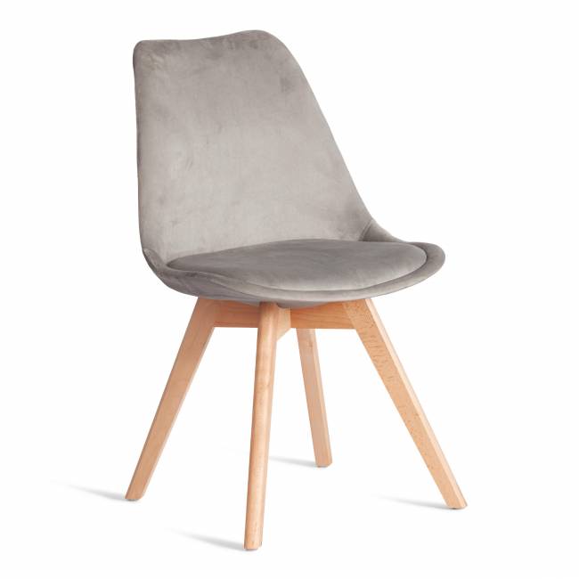 Стул TULIP SOFT (mod. 053V) / 1 шт. в упаковке дерево/пластик/вельвет, 49,5 x 54,5 x 84 см, Светло-серый (HLR 39)/натуральный Светло-серый (HLR 39)/натуральный дерево/пластик/вельвет