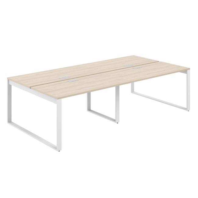 AG.147.AR.L.72.WH  / Рабочая станция 2400х1638х750  / профиль О-образный: 70х20 белый; лючок: серебро; столешница: акация равелло