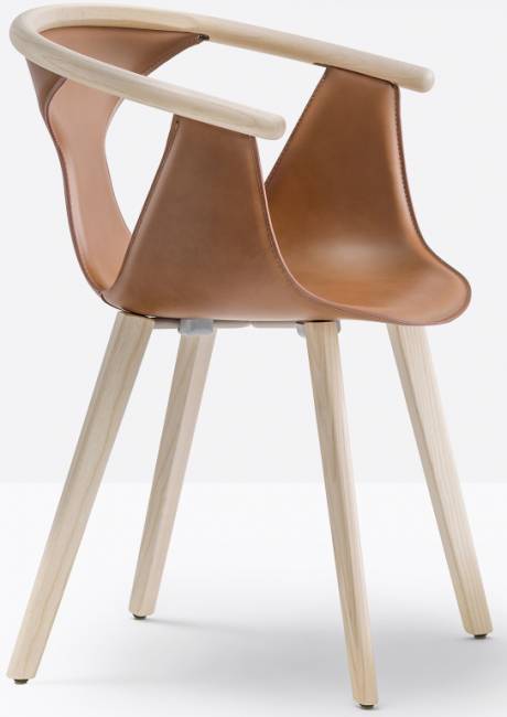 Кресло деревянное с обивкой Fox беленый ясень, коричневый 605х530х790 мм