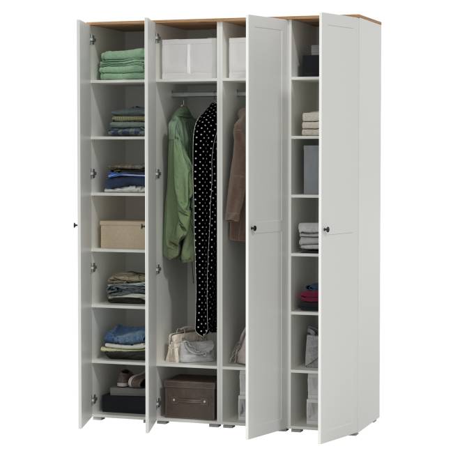 Набор шкаф-пеналов 4 штуки для прихожей Остин цвет белый шагрень/дуб крафт золотой